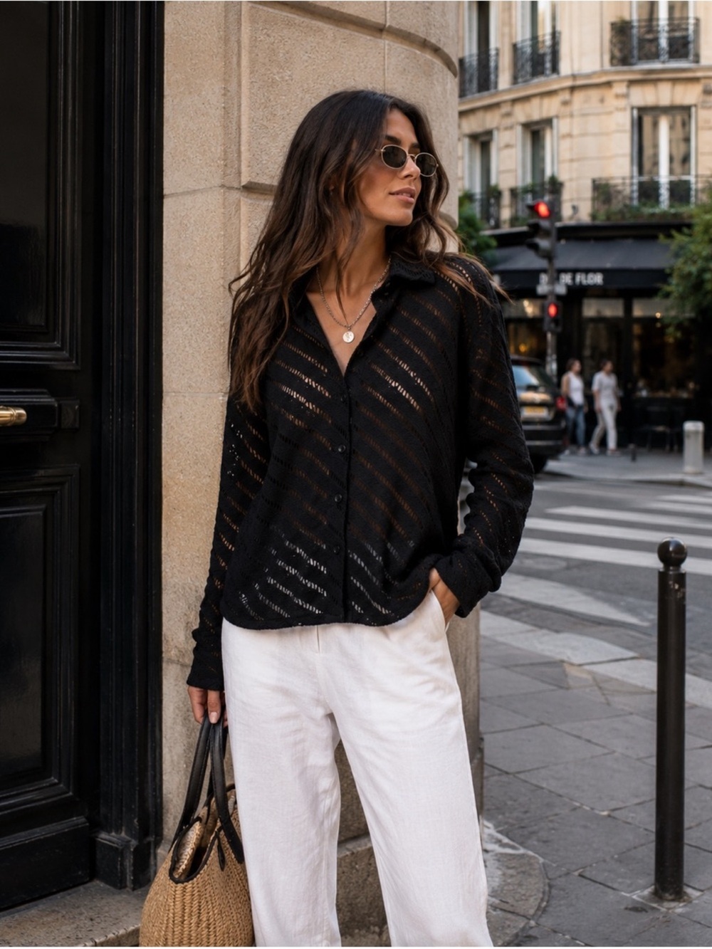 ZARA open knit button shirt